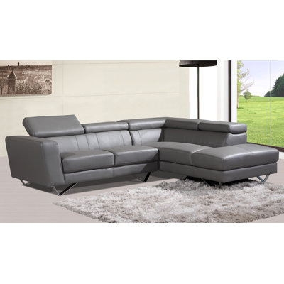 At Home 6201-GREY-RIGHT Amalia Leather Sectional Upholstery