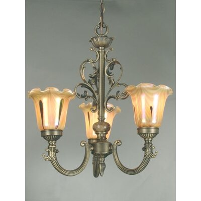 Columbus Tulip Three Candelabra Light Chandelier in Antique Brass