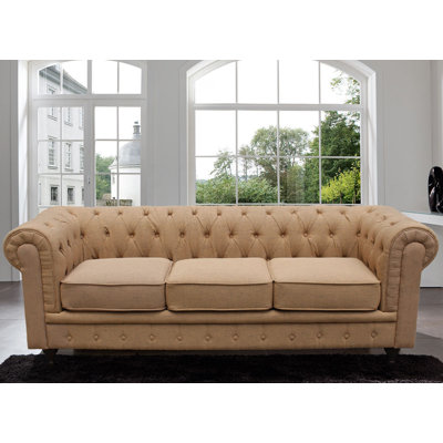 Madison Home USA EXP12-LN/RST Chesterfield Classic Scroll Arm Tufted Sofa