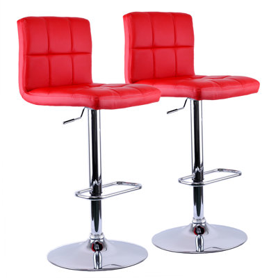 Adjustable Height Swivel Bar Stool Upholstery: Red