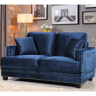 655Navy-L MRUS1276 Meridian Furniture USA Ferrara Nailhead Loveseat Upholstery