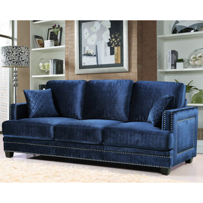 655Navy-S MRUS1281 Meridian Furniture USA Ferrara Nailhead Sofa Upholstery