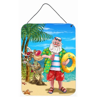 Beach Christmas Santa Claus Swimming Graphic Art Plaque