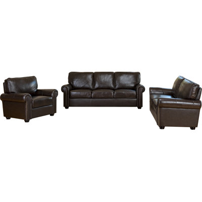 Darby Home Co DBHC6246 27711850 Coggins 3 Piece Italian Leather Sofa, Loveseat and Armchair