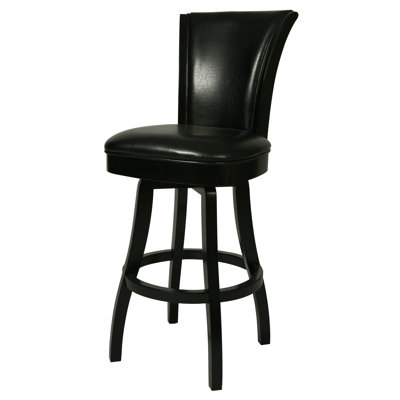 Sawyers 30 inch Swivel Bar Stool Finish: Feher Black, Upholstery: Black Leather