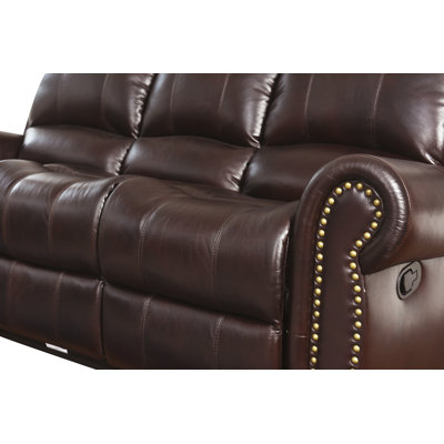 Darby Home Co DBYH1586 Barnsdale Reclining Italian Leather Sofa and Loveseat Set in Two Tone Burgundy