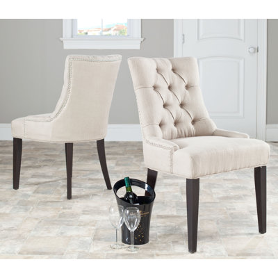 Reynesford Velvet Side Chair Set of 2 Upholstery Beige Fabric