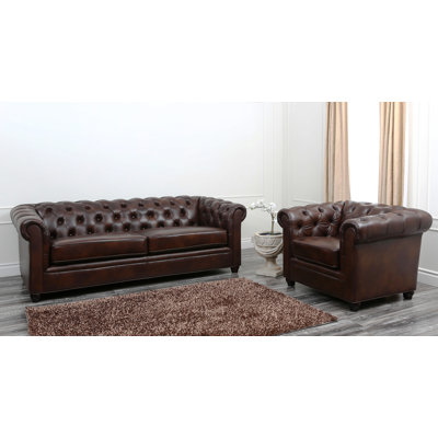 Charlton Home CHLH4923 32014595 Molly Premium Italian Leather Sofa and Arm Chair Set