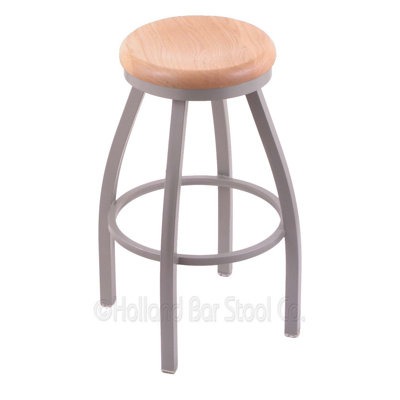 Cragin 30 inch Swivel Bar Stool Leg Finish: Black Wrinkle, Seat Finish: Natural Maple