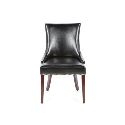 Alpha Centauri Upholstered Side Chair Upholstery: Leather- Clay with Nickel Nailheads, Finish: Cherry Mahogany