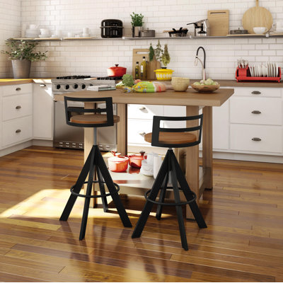 Louque Adjustable Height Bar Stool Finish: Textured Black/Medium Brown