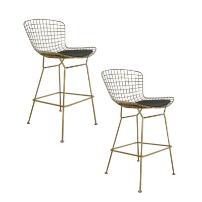 Tubbs 27.5 inch Bar Stool with Cushion (Set of 2) Finish: Gold