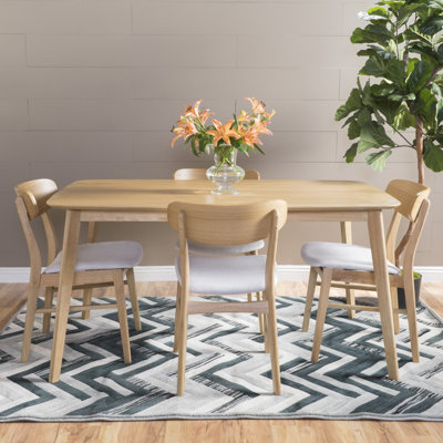 Feldmann 5 Piece Dining Set Table Finish: Natural Oak, Chair Finish: Light Beige