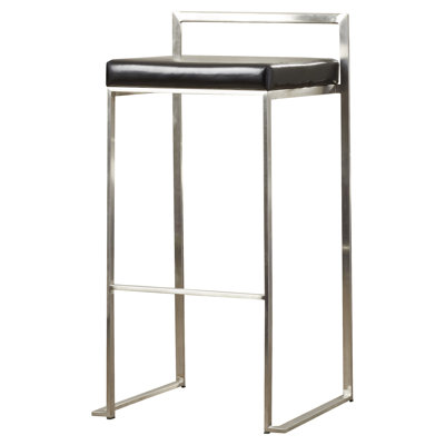 Gary 30 inch Bar Stool Upholstery: Black, Finish: Stainless Steel