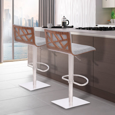 Esmerald Adjustable Height Swivel Bar Stool with Cushion Upholstery: Gray