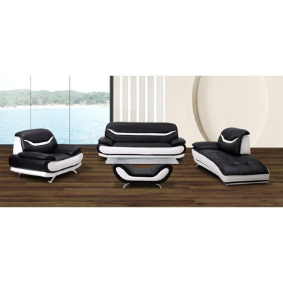 Wade Logan WLGN8820 Phillipsburg 3 Piece Faux Leather Modern Living Room Sofa Set Upholstery