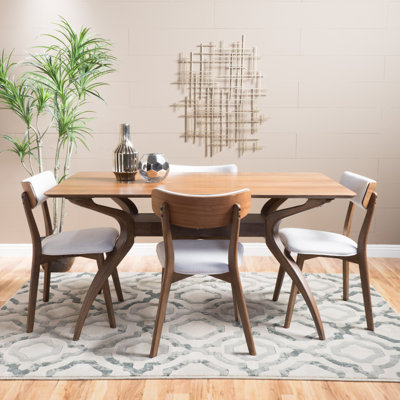 McQueen 5 Piece Dining Set Table Finish: Natural Walnut, Chair Finish: Light Beige
