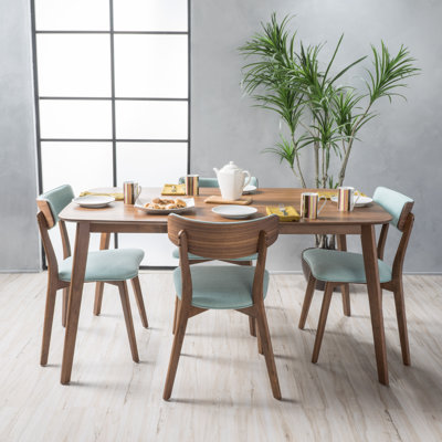 McQueen 5 Piece Dining Set Table Finish: Natural Walnut, Chair Finish: Mint