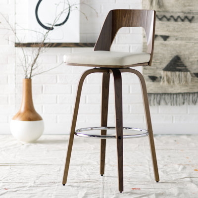 30 inch Swivel Bar Stool with Cushion Upholstery: White