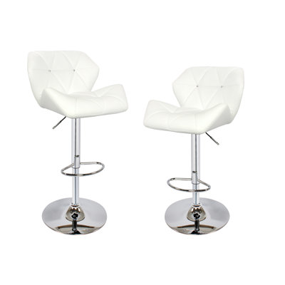 Adjustable Height Swivel Bar Stool with Cushion Upholstery Color: White