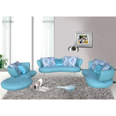 Container S5038-4PC 4 Piece Modern Top Grain Leather Sofa Set Upholstery
