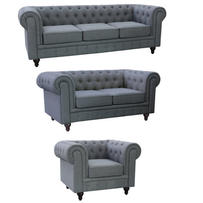 Container S5070-3PC Chesterfield 3 Piece Grace Linen Living Room Set Upholstery