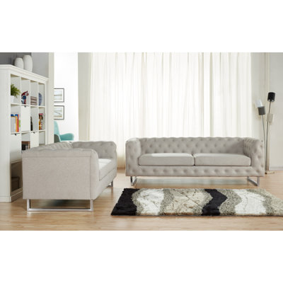 Container S5149-2PC Scroll 2 Piece Modern Linen Fabric Sofa Set Upholstery