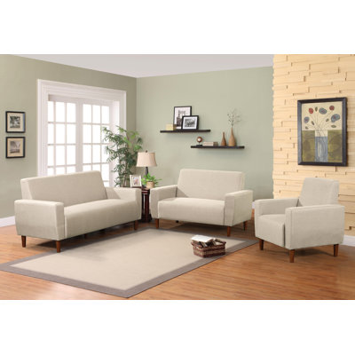 Container S5206-3PC Mid Century Linen Upholstery Sofa Set Upholstery