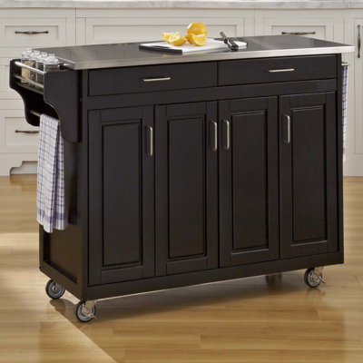Regiene Kitchen Island with Stainless Steel Top Base Finish: Black