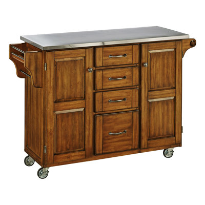 Adelle-a-Cart Kitchen Island with Stainless Steel Top Base Finish: Oak