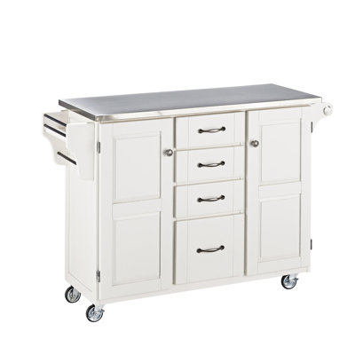 Adelle-a-Cart Kitchen Island with Stainless Steel Top Base Finish: White