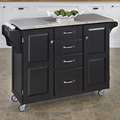 Adelle-a-Cart Kitchen Island with Stainless Steel Top Base Finish: Black