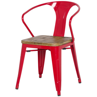 Ellery Metal Arm Chair with Wood Seat Upholstery: Red