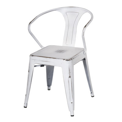 Ellery Metal Arm Chair Upholstery: Distressed White