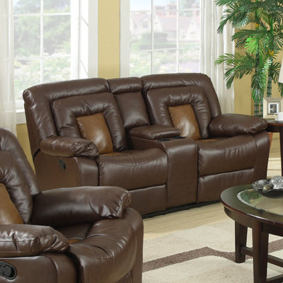 LR0142 RDHN1100 Roundhill Furniture Kmax 2-Toned Vinyl Dual Reclining Loveseat