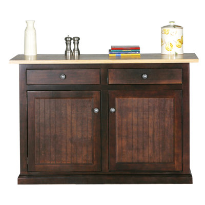 Meredith Kitchen Island with Butcher Block Top Finish: Chocolate Mousse, Door Type: None