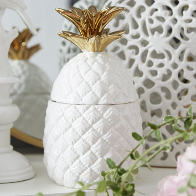 Beachcrest Home Gremillion White And Gold Ceramic Pineapple Jar