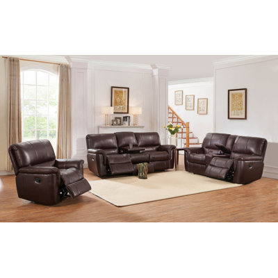 Darby Home Co DABY4619 Ayler 3 Piece Brown Leather Reclining Living Room Set