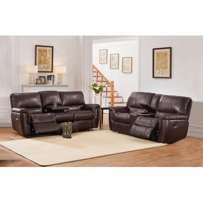 Darby Home Co DABY4628 Ayler 2 Piece Brown Leather Reclining Living Room Set