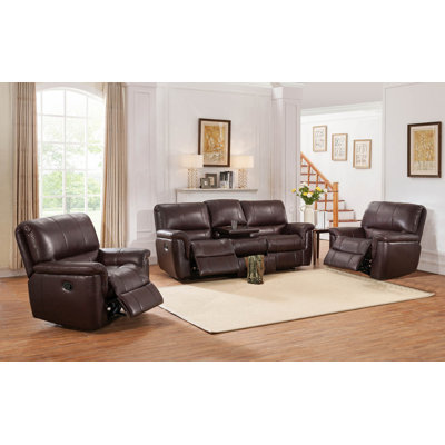 Darby Home Co DABY4636 Ayler 3 Piece Leather Reclining Living Room Set