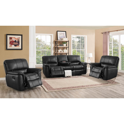 Darby Home Co DABY4615 Averill 3 Piece Black Leather Reclining Living Room Set
