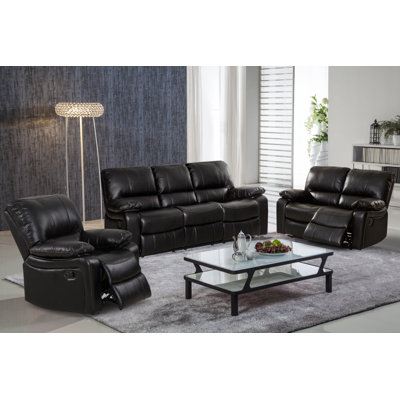 7619-3PC Living In Style Black Living Room Sets