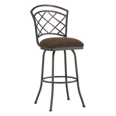 Baldwin 34 inch Swivel Bar Stool Frame Finish: Flintrock Gray, Upholstery: Radiance Pewter