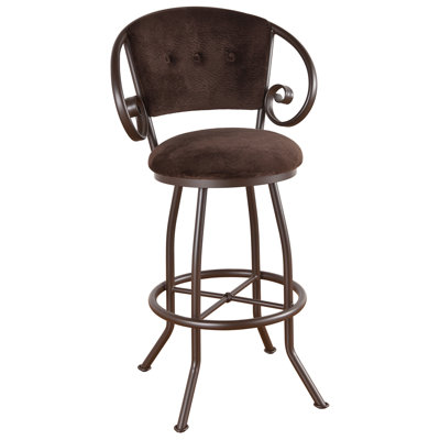 Walton 30 inch Swivel Bar Stool Frame Finish: Sun Bronze, Upholstery: Radiance Pewter