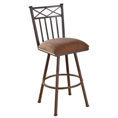 Arcadia 26 inch Swivel Bar Stool Upholstery: Mayflower Cocoa, Frame Finish: Pebblestone