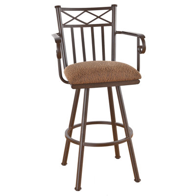 Arcadia 34 inch Swivel Bar Stool Frame Finish: Matte Black, Upholstery: Ford Dune
