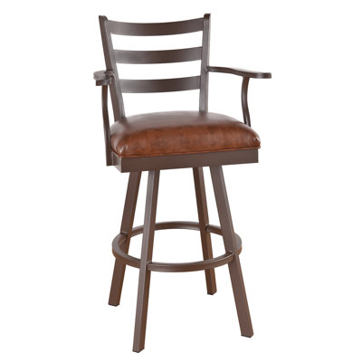 Claremont 30 inch Swivel Bar Stool Frame Finish: Flintrock Gray, Upholstery: Victoria Dark Brown