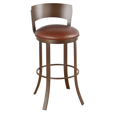 Bailey 34 inch Swivel Bar Stool Frame Finish: Flintrock Gray, Upholstery: Ford Brown