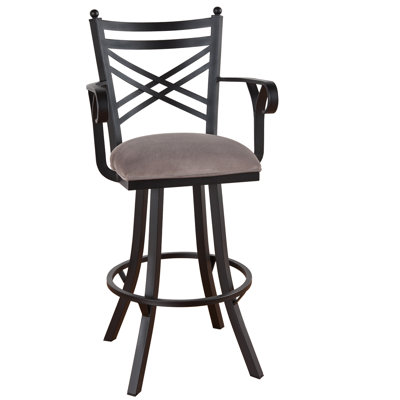 Rochester 30 inch Swivel Bar Stool Frame Finish: Flintrock Gray, Upholstery: Radiance Pewter