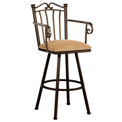 Sunset 34 inch Swivel Bar Stool Frame Finish: Flintrock Gray, Upholstery: Corona Earth